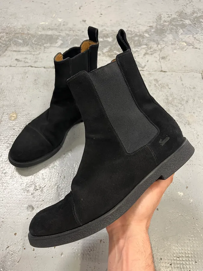 Gucci Black Suede Chelsea Boots