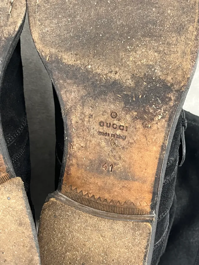 Gucci Black Two Buckle Suede Leather Boots - Image 10