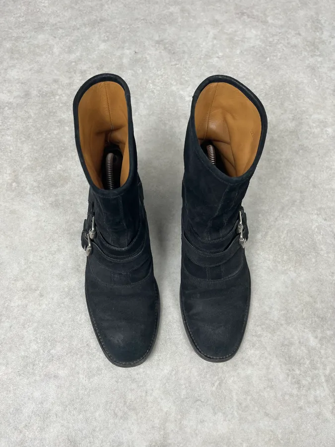 Gucci Black Two Buckle Suede Leather Boots - Image 2