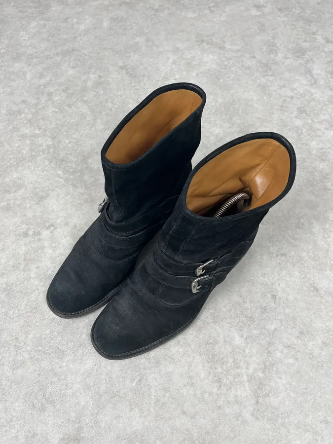 Gucci Black Two Buckle Suede Leather Boots - Image 6