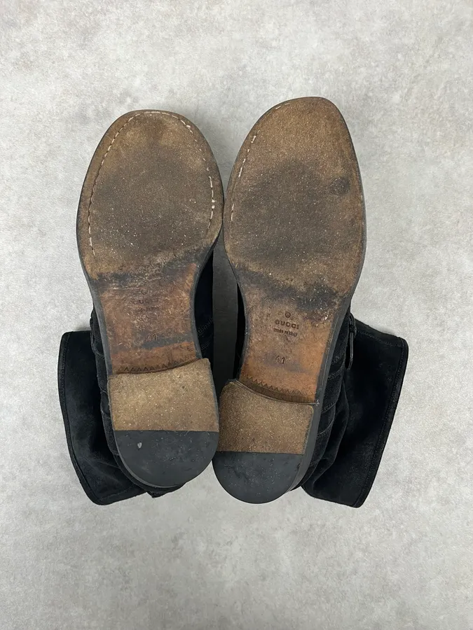 Gucci Black Two Buckle Suede Leather Boots - Image 7
