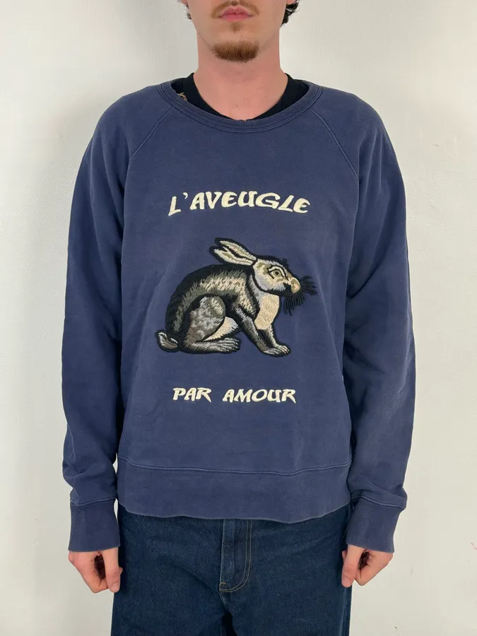 Gucci Blue L’aveugle par Amour Rabbit Crewneck Sweater - Image 2