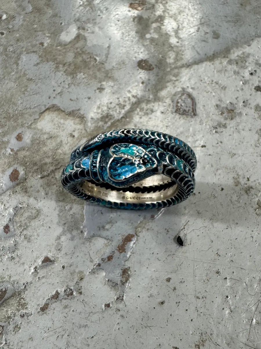 Gucci Blue Snake Silver Ring