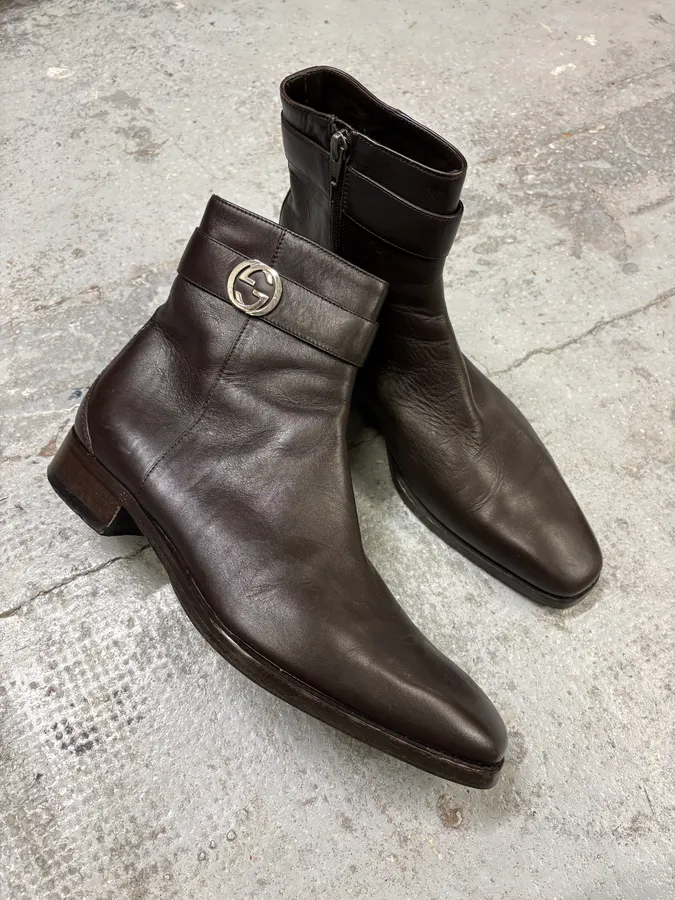Gucci Brown Ankle Leather Boots - Image 5