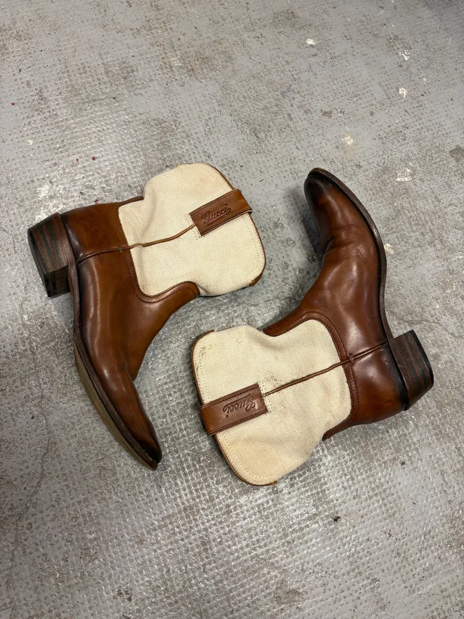 Gucci Brown Cow-Boy Ankle Leather Boots - Image 6