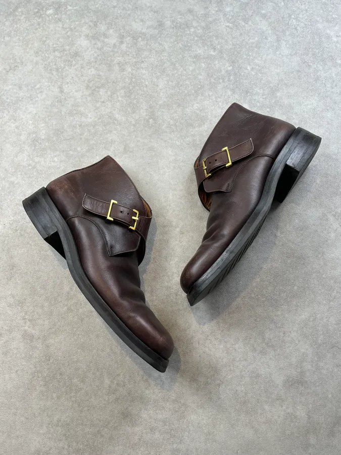 Gucci Brown Leather Buckle Boots - Image 2