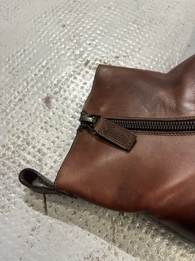 Gucci Brown Leather Side-Zip Boots - Image 4
