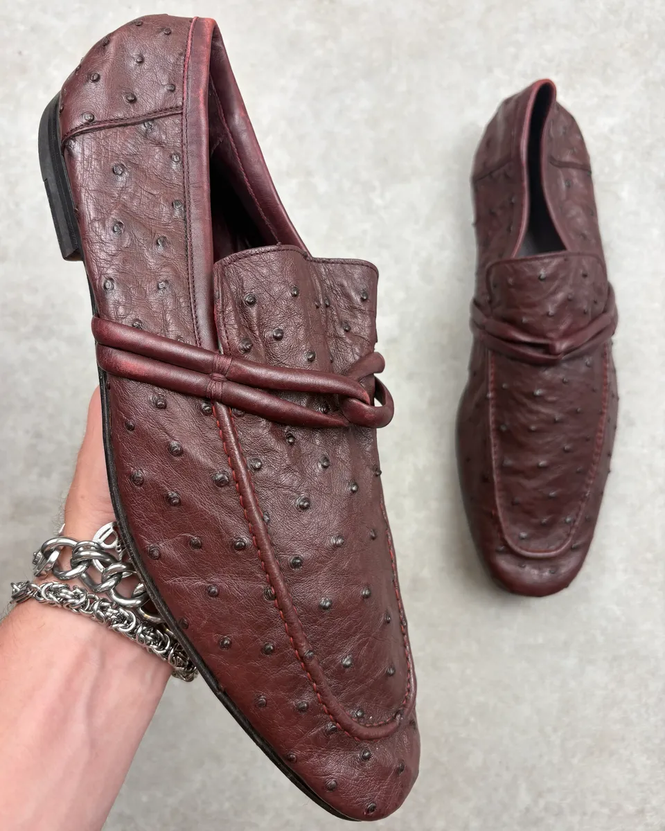 Gucci Brown Ostrich Leather Loafer Shoes
