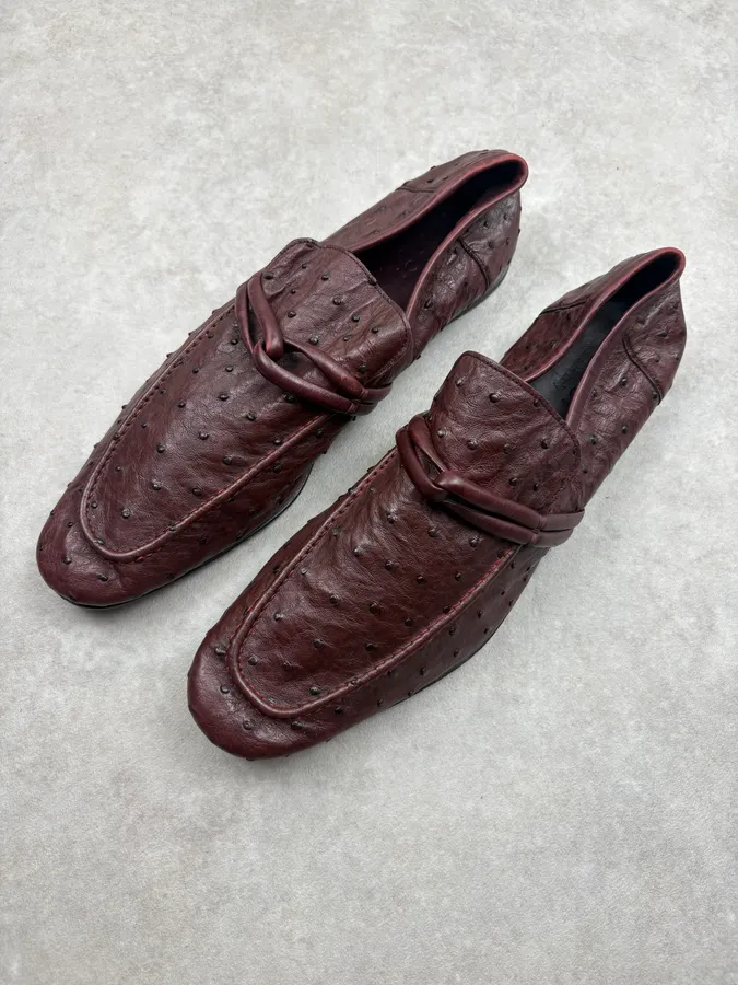 Gucci Brown Ostrich Leather Loafer Shoes - Image 3