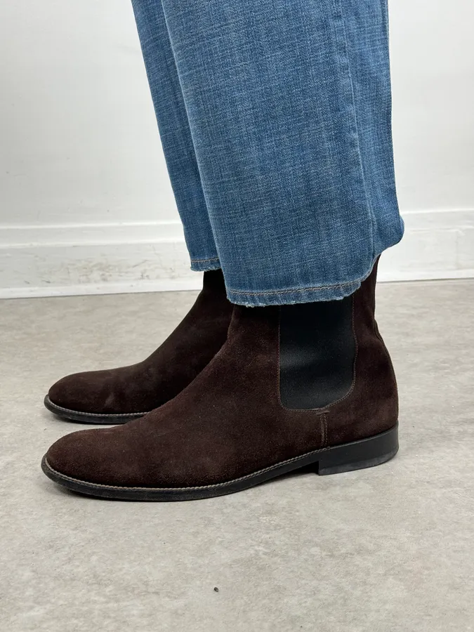 Gucci Brown  Suede Contrast Panel Classy Chelsea Boots - Image 2