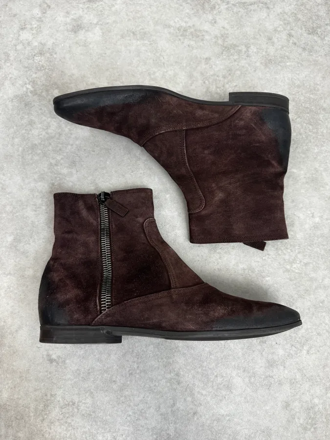 Gucci Brown Suede Zipper Ankle Boots - Image 3