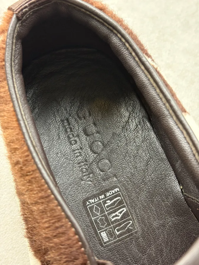 Gucci Brown & White Pony Hair Cow Slip-On Shoes - Image 8