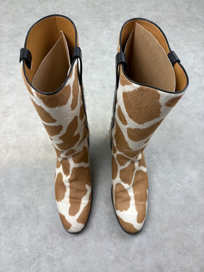 Gucci Brown & White Pony Hair Leather Safari Boots - Image 2