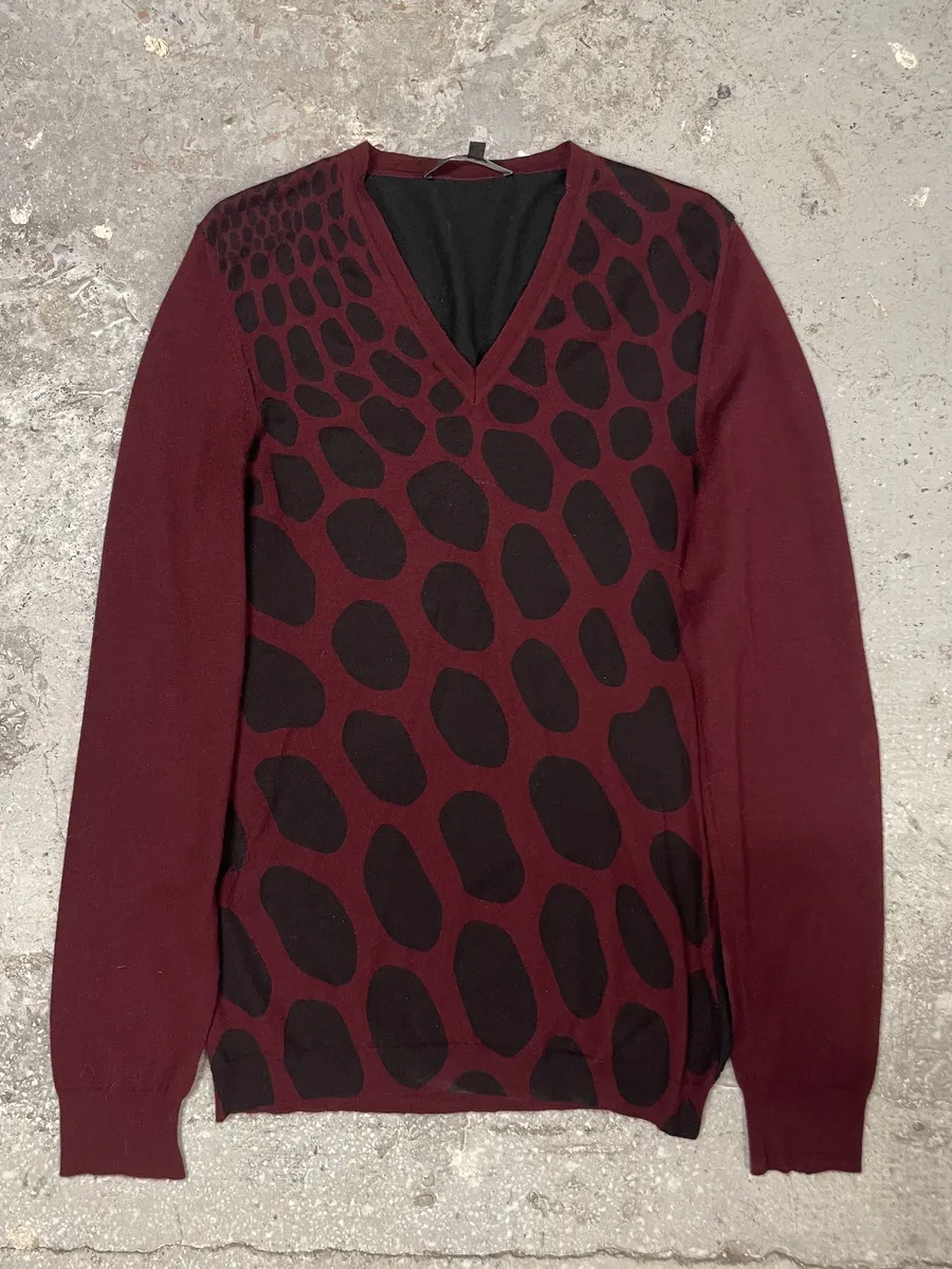 Gucci Cashmere V Animal Print Bordeaux & Black Sweater