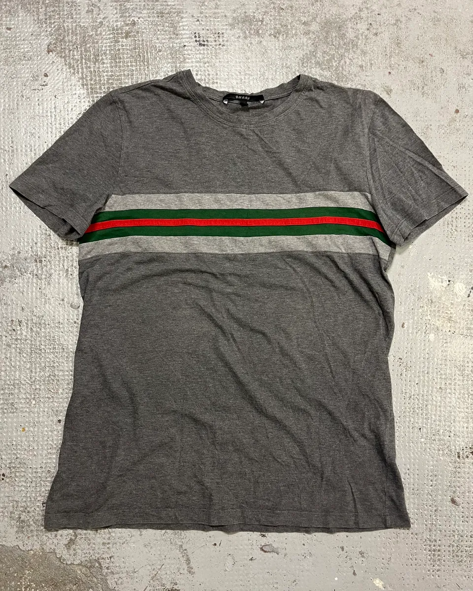 Gucci Grey Striped Signature T-Shirt - Image 2