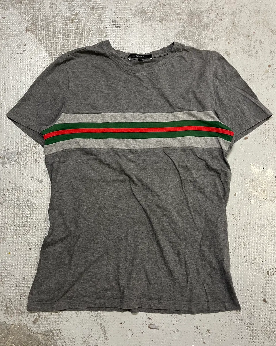 Gucci Grey Striped Signature T-Shirt - Image 4