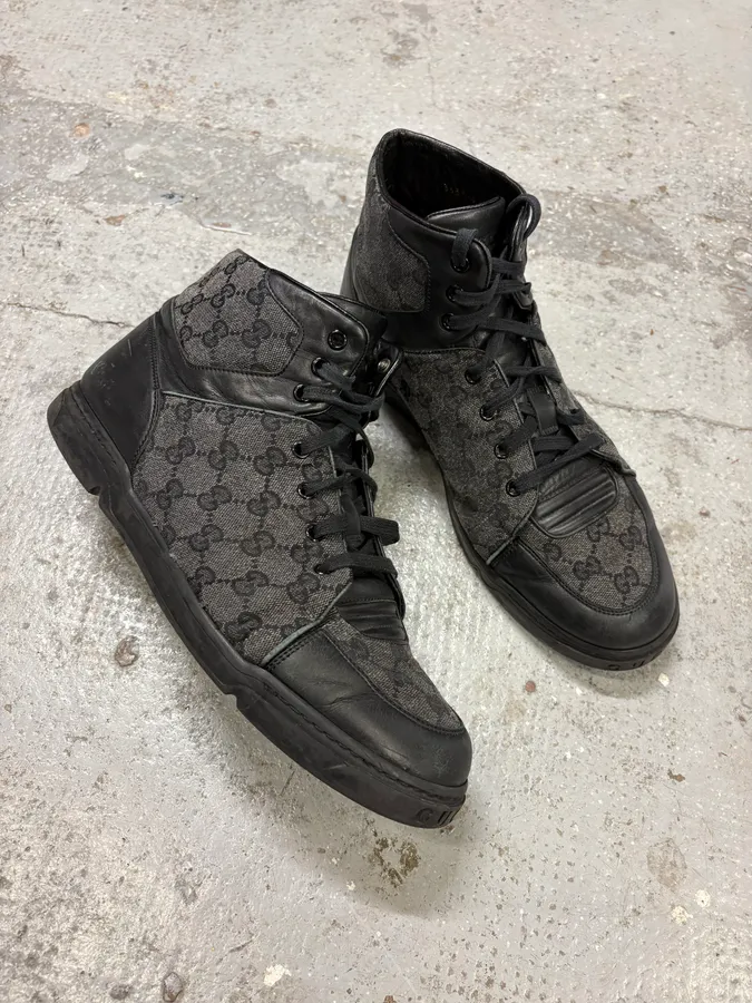 Gucci Grey Suede High Leather Sneakers - Image 5