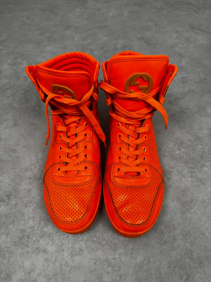 Gucci High Leather Orange Electric Sneakers - Image 3
