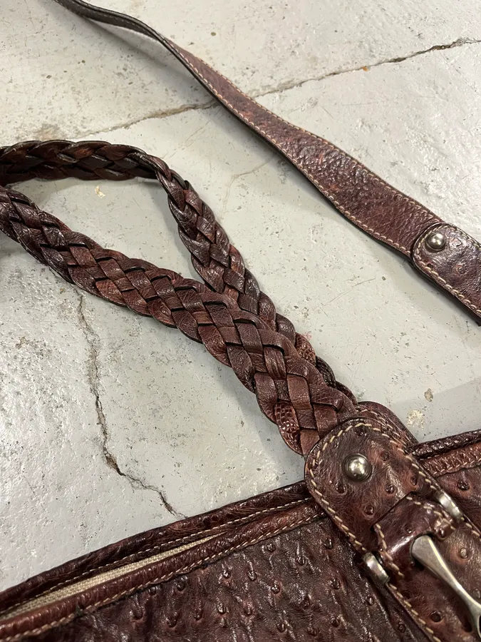 Gucci Hobo Ostrich Embossed Brown Bordeaux Leather Bag - Image 7
