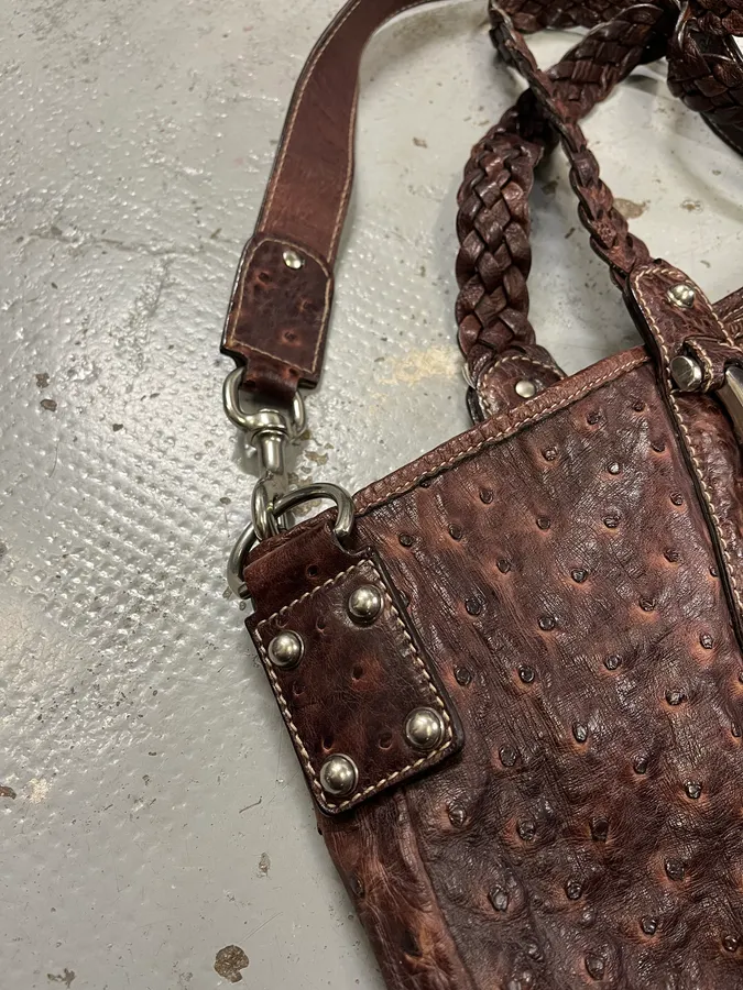 Gucci Hobo Ostrich Embossed Brown Bordeaux Leather Bag - Image 8