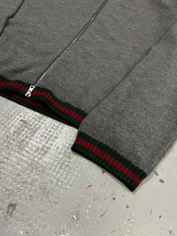 Gucci Italian Grey Wool Zip-Up Sweater - Image 6