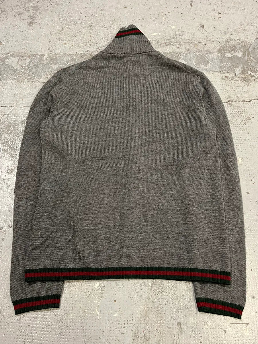 Gucci Italian Grey Wool Zip-Up Sweater - Image 7