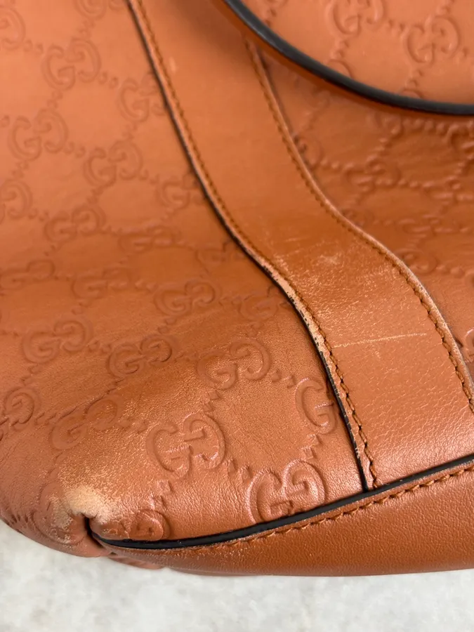 Gucci Light Camel Brown Leather Monogram Bag - Image 13