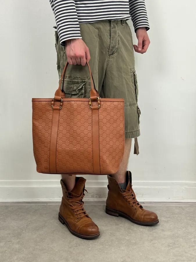 Gucci Light Camel Brown Leather Monogram Bag - Image 3