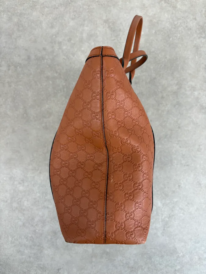 Gucci Light Camel Brown Leather Monogram Bag - Image 5