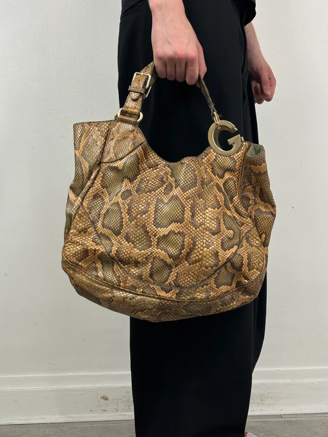 Gucci Moutarde Python Leather Charlotte Hobo Handle Bag
