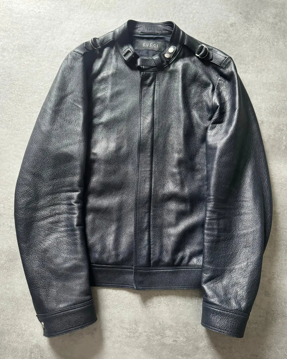 Gucci Navy Biker Leather Jacket by Frida Giannini - Image 2