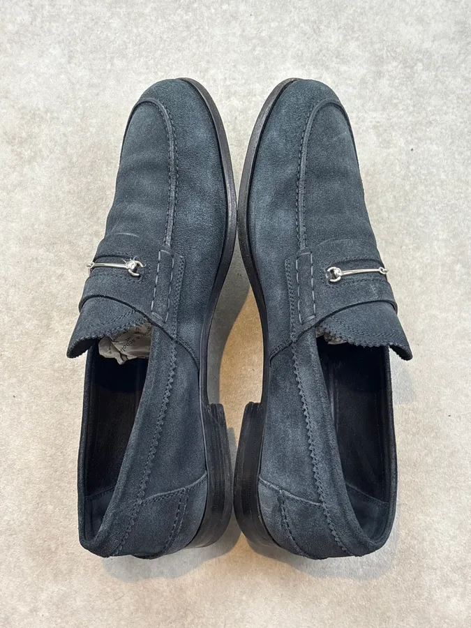Gucci Navy Blue Suede Horsebit Loafers - Image 4