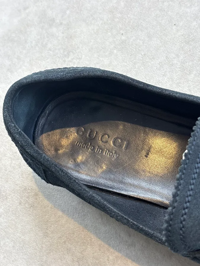 Gucci Navy Blue Suede Horsebit Loafers - Image 7