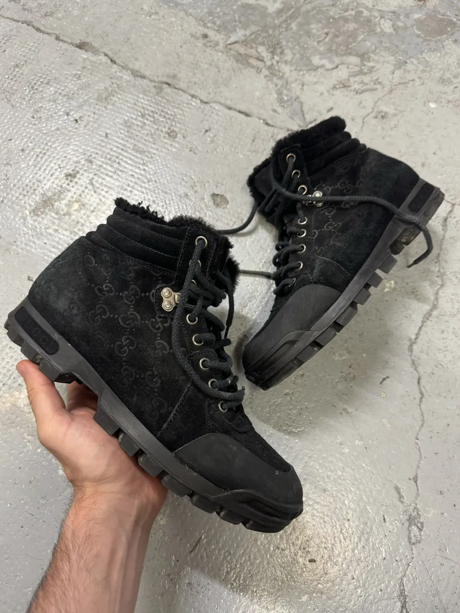Gucci Nebraska Black Suede Fur Leather Boots