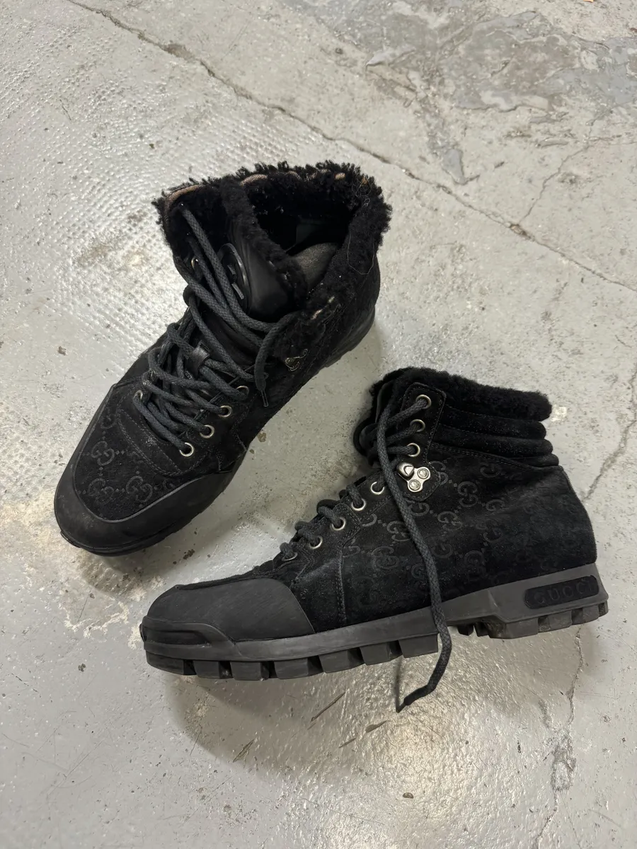Gucci Nebraska Black Suede Fur Leather Boots - Image 10