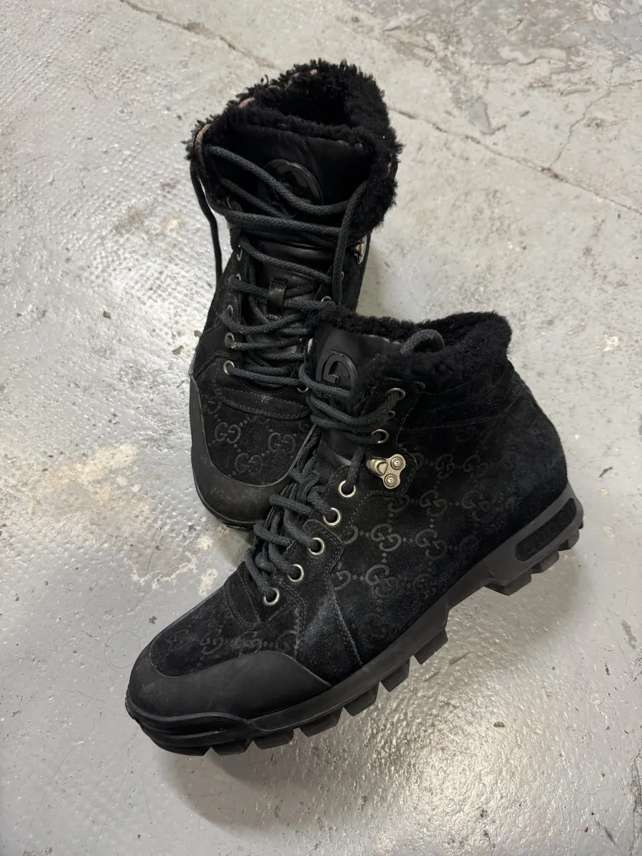 Gucci Nebraska Black Suede Fur Leather Boots - Image 2