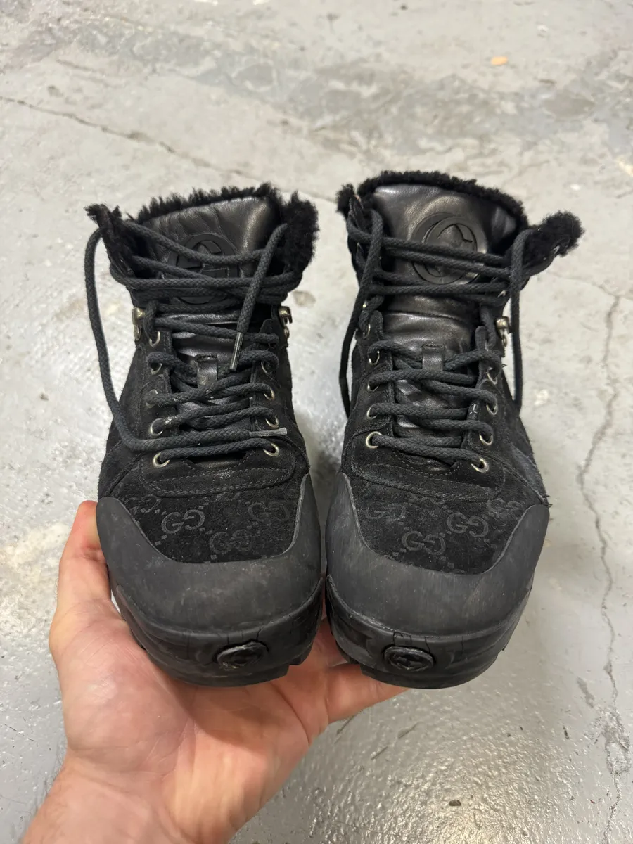 Gucci Nebraska Black Suede Fur Leather Boots - Image 3