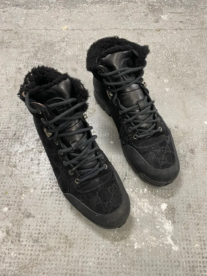 Gucci Nebraska Black Suede Fur Leather Boots - Image 4