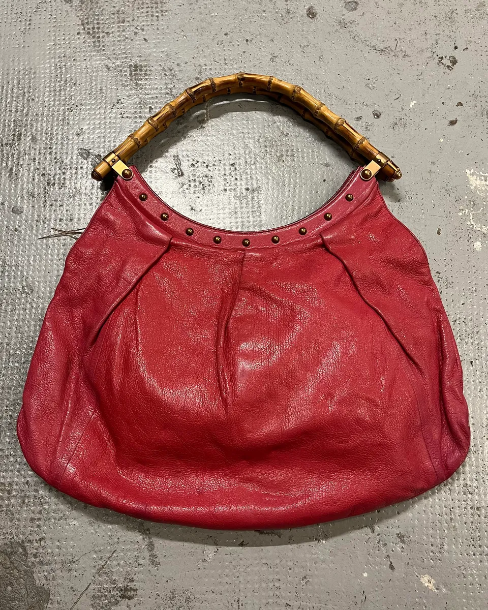 Gucci Pink Leather Bamboo Handle Shoulder Bag
