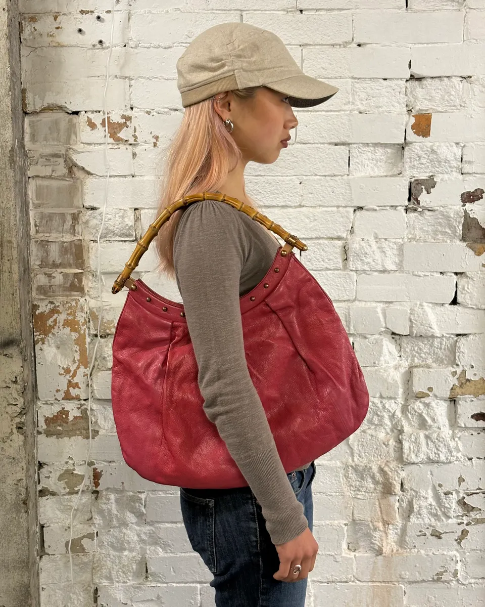 Gucci Pink Leather Bamboo Handle Shoulder Bag - Image 2