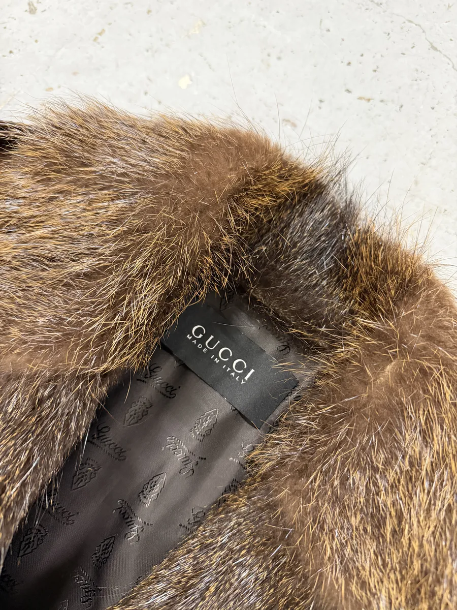 Gucci Pony Hair Leather Fox Fur Brown Belted Trench Coat - Image 15