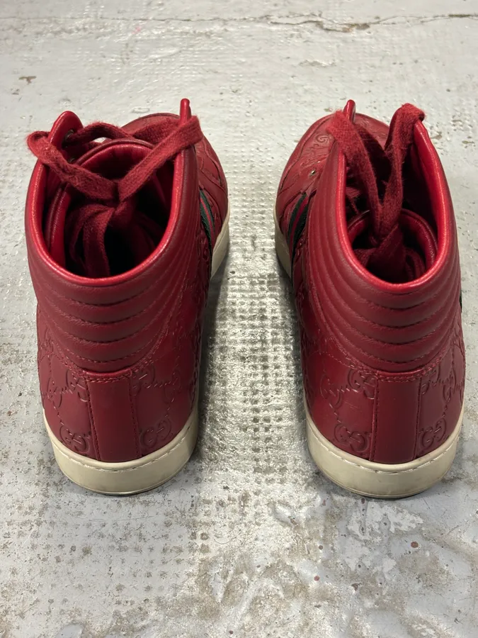 Gucci Red Leather GG Monogram High Sneakers - Image 13