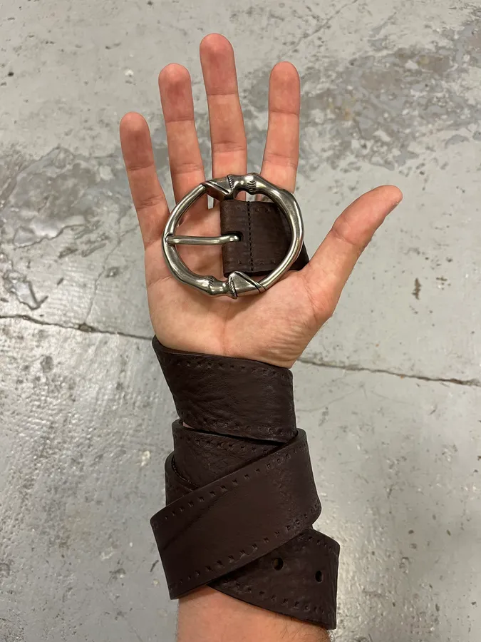 Gucci Signature Bones Buckle Brown Leather Belt