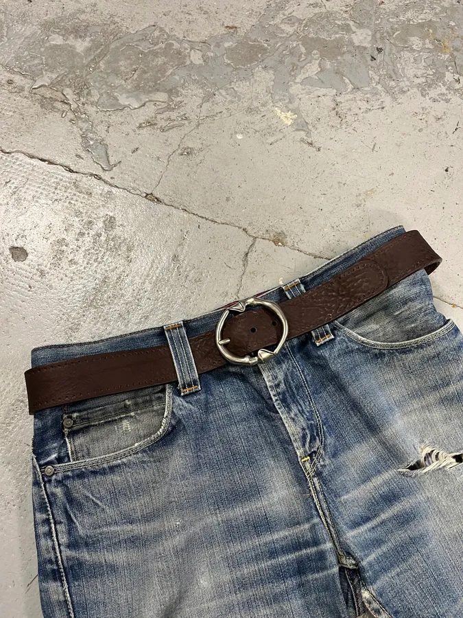 Gucci Signature Bones Buckle Brown Leather Belt - Image 2