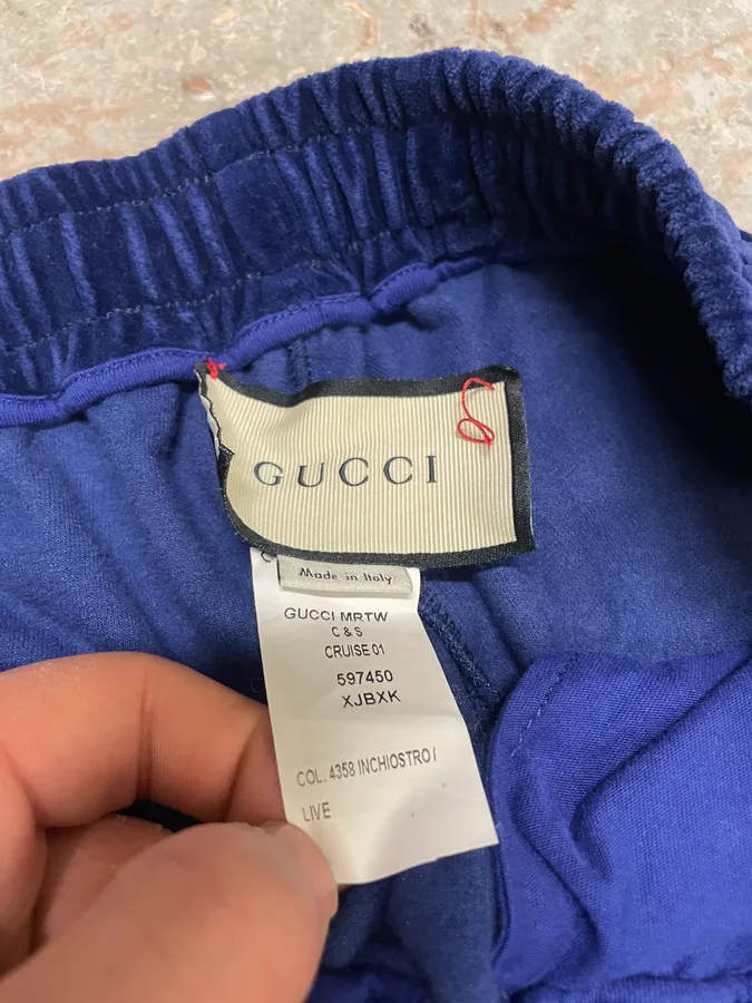 Gucci Velvet Propaganda Navy Joggers - Image 11