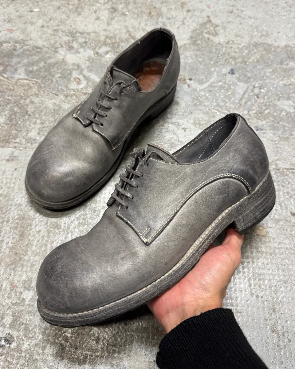 Guidi Grey Stone Leather Oversize Derby Shoes