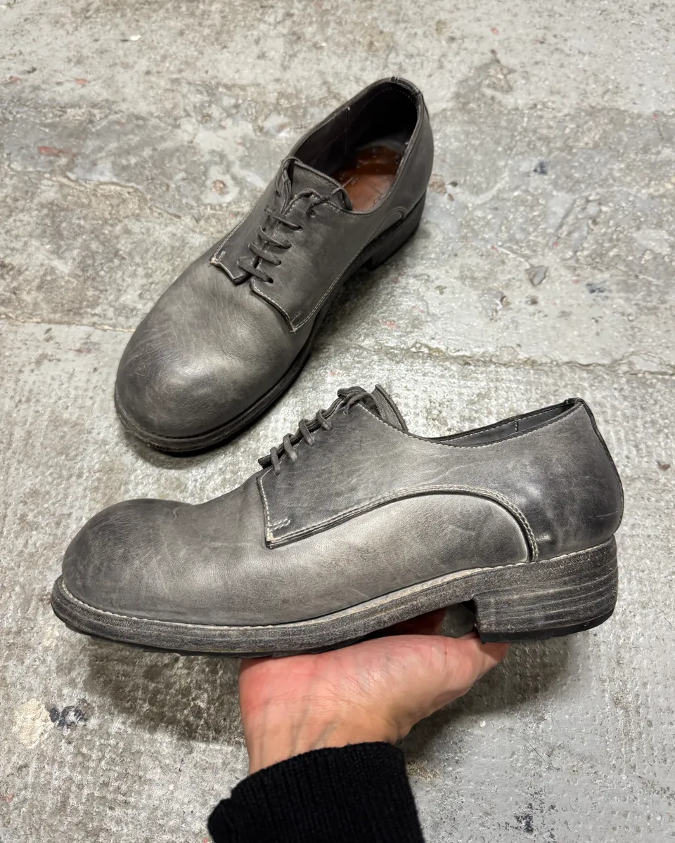 Guidi Grey Stone Leather Oversize Derby Shoes - Image 2
