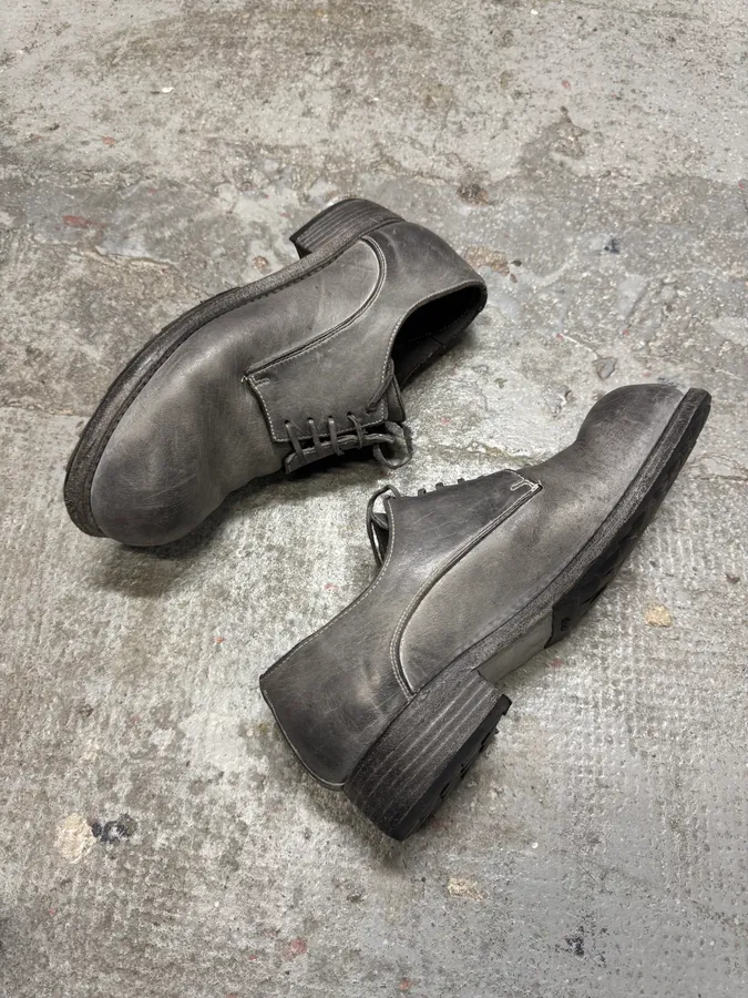 Guidi Grey Stone Leather Oversize Derby Shoes - Image 5