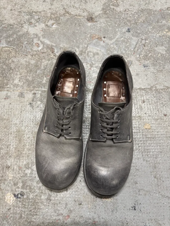 Guidi Grey Stone Leather Oversize Derby Shoes - Image 6