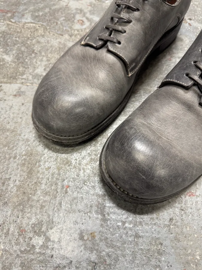 Guidi Grey Stone Leather Oversize Derby Shoes - Image 8